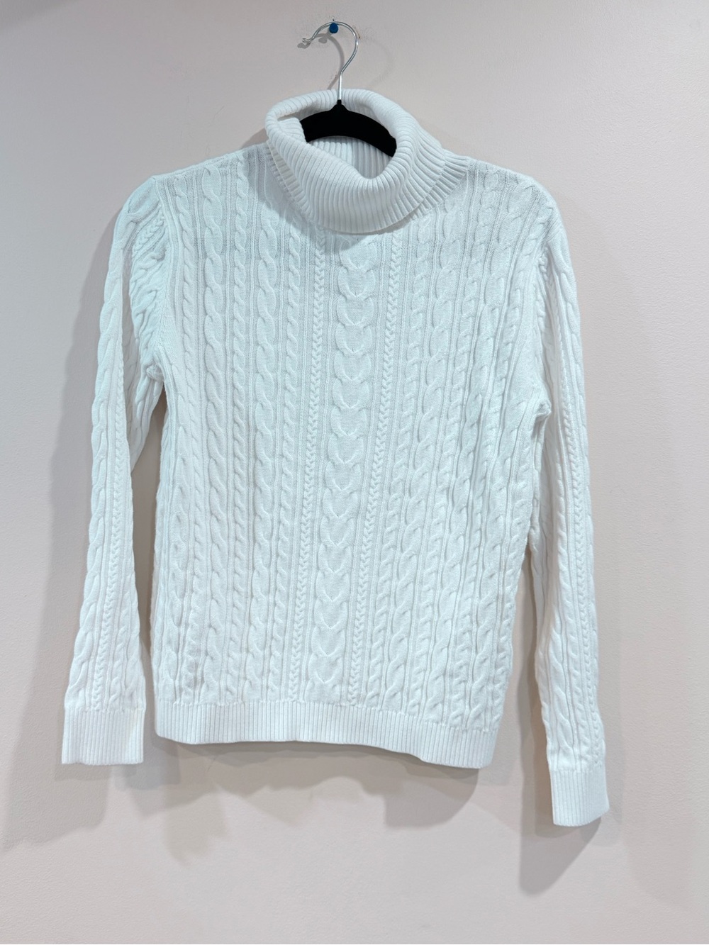 🔥100% Cotton White Cable Knit Turtleneck Sweater Size S EUC🔥